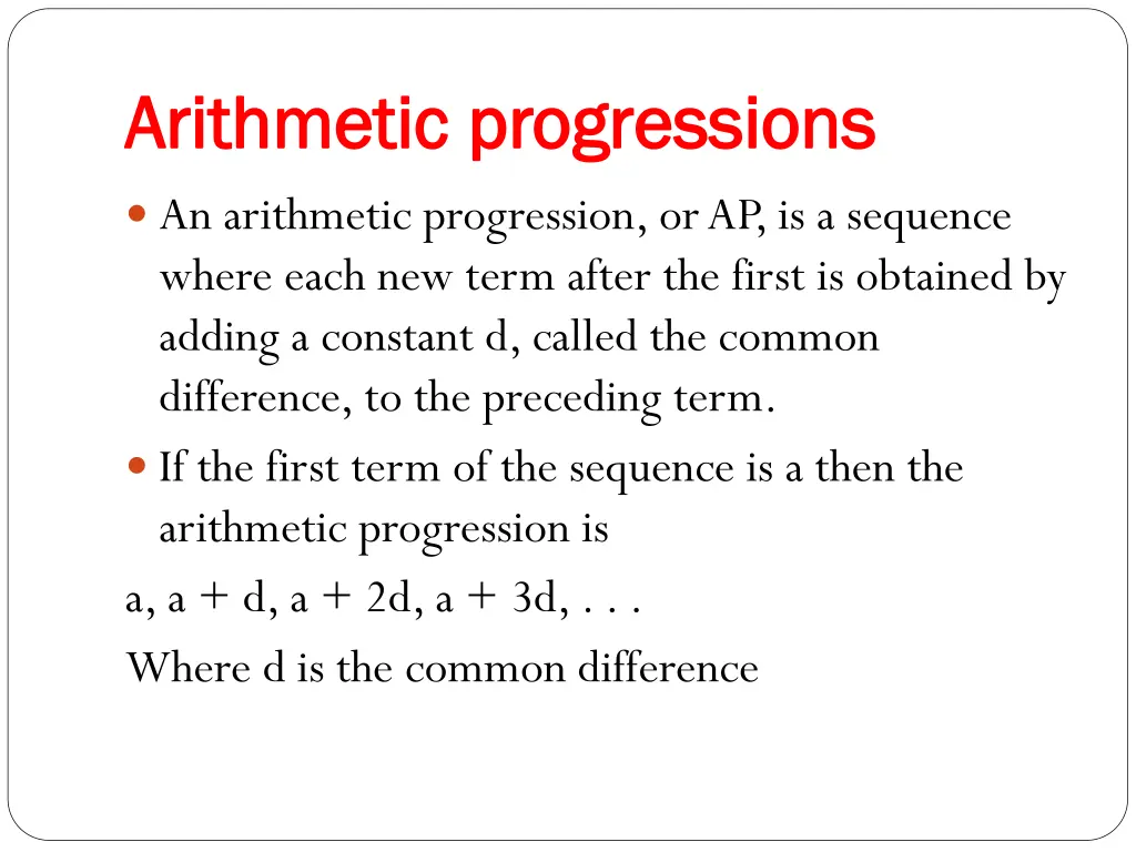 arithmetic progressions arithmetic progressions