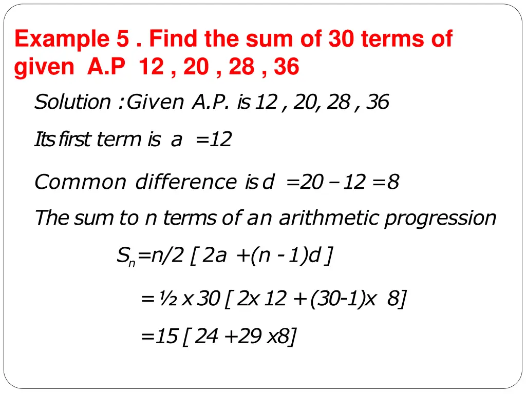 example 5 find the sum of 30 terms of given