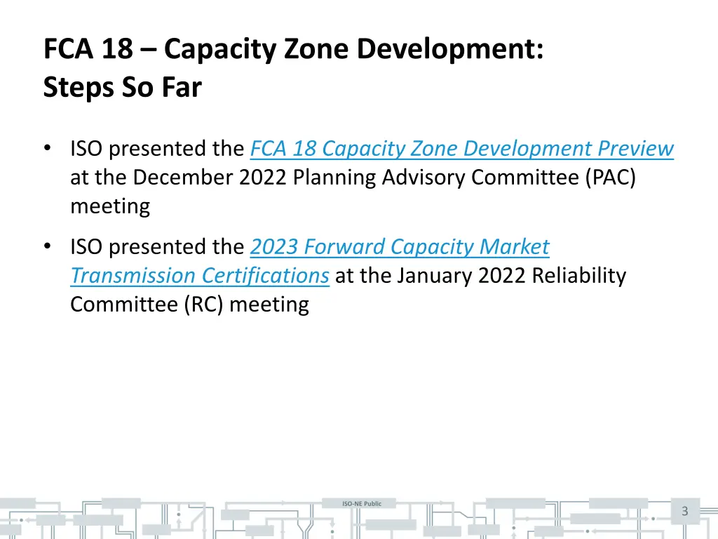 fca 18 capacity zone development steps so far