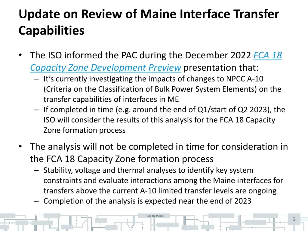 update on review of maine interface transfer