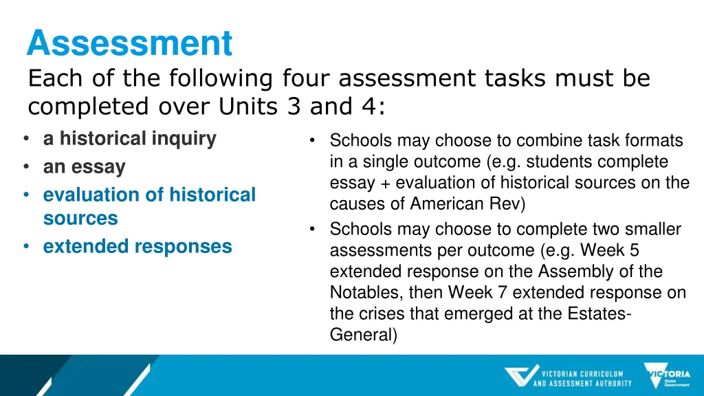 assessment each of the following four assessment