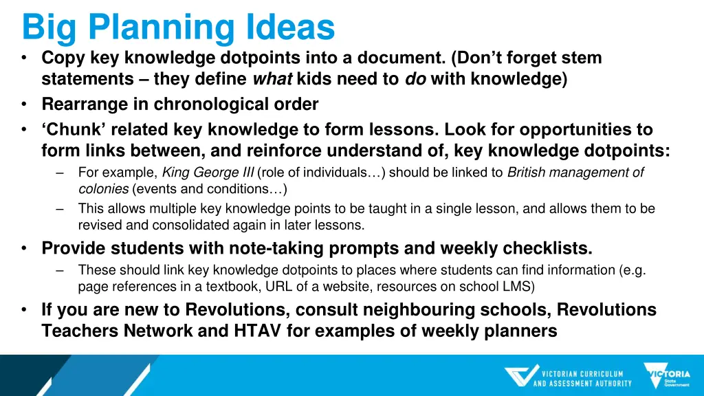 big planning ideas copy key knowledge dotpoints