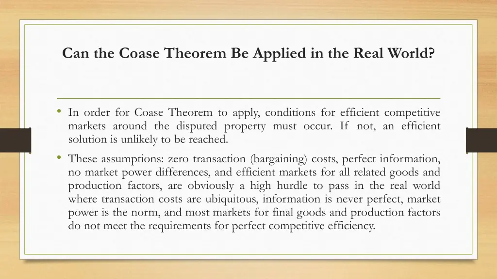 can the coase theorem be applied in the real world