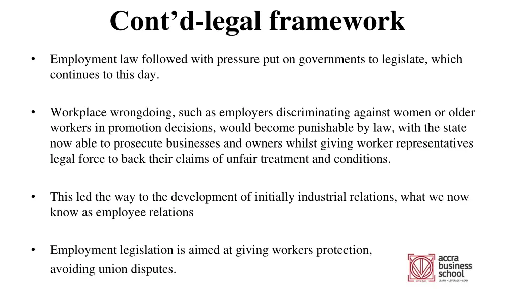 cont d legal framework