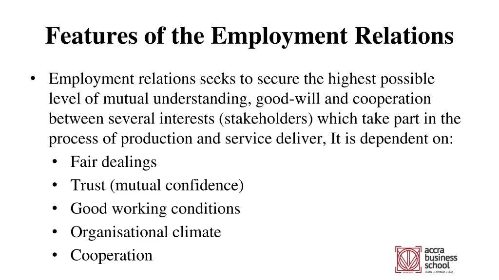 features of the employment relations