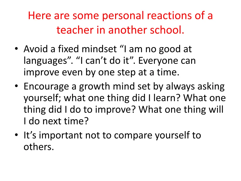 here are some personal reactions of a teacher