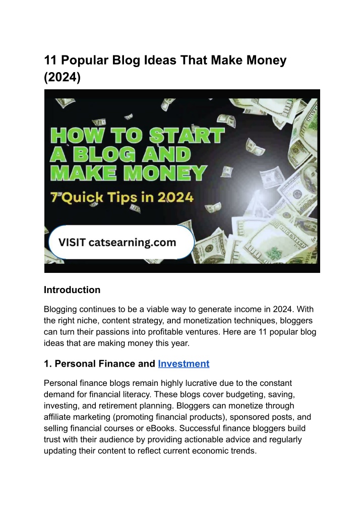 11 popular blog ideas that make money 2024