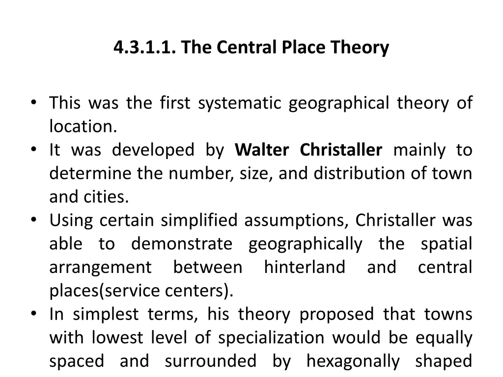 4 3 1 1 the central place theory