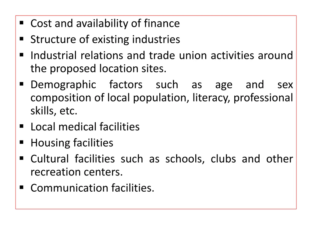 cost and availability of finance structure