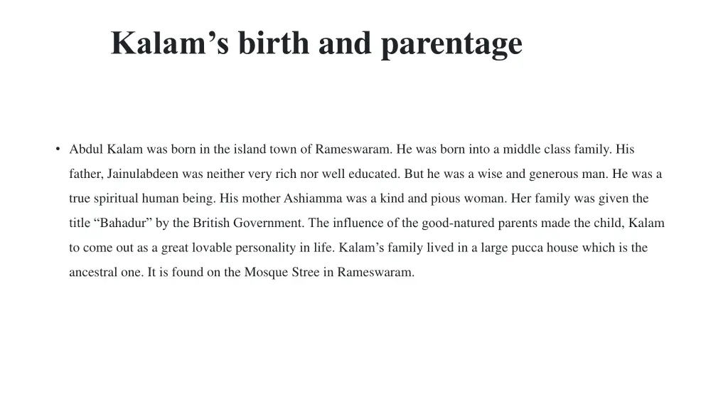 kalam s birth and parentage