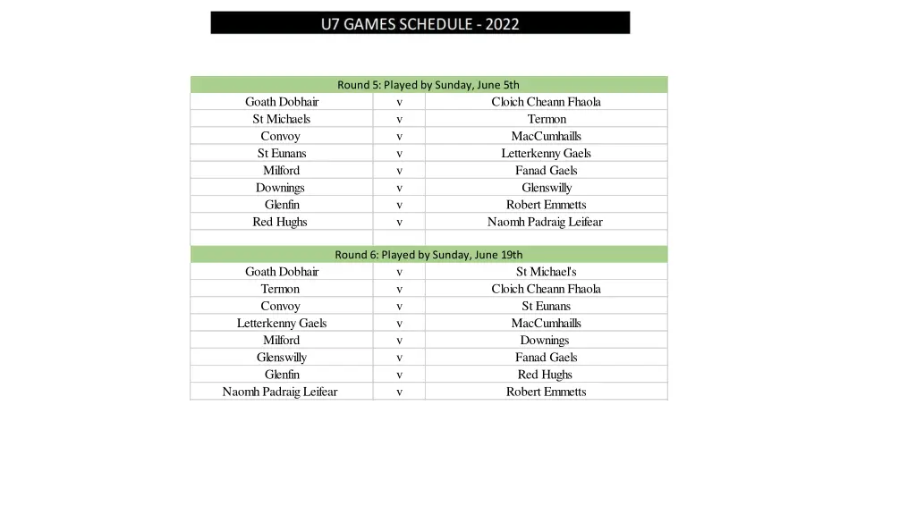 round 5 played by sunday june 5th