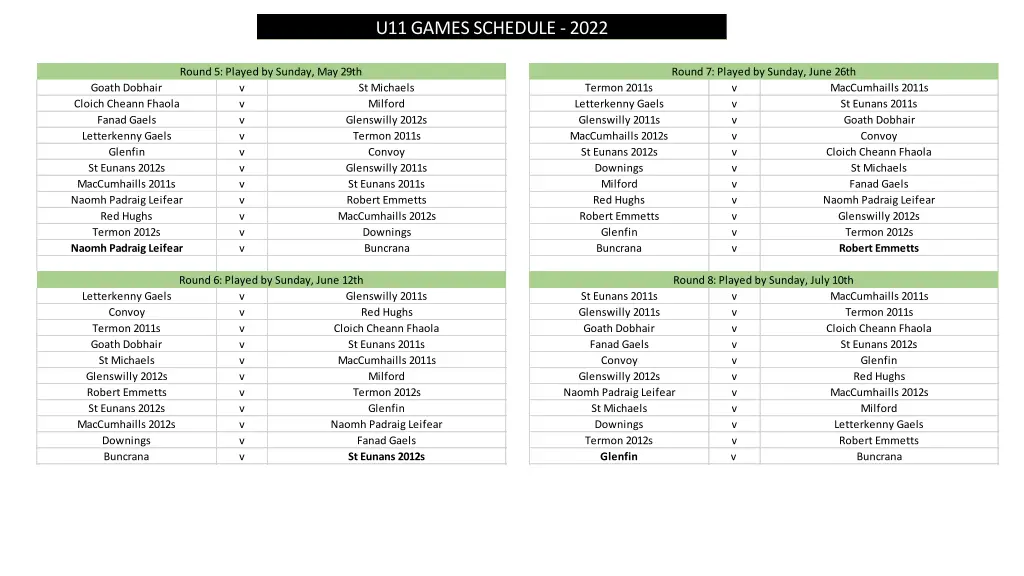 u11 games schedule 2022 1