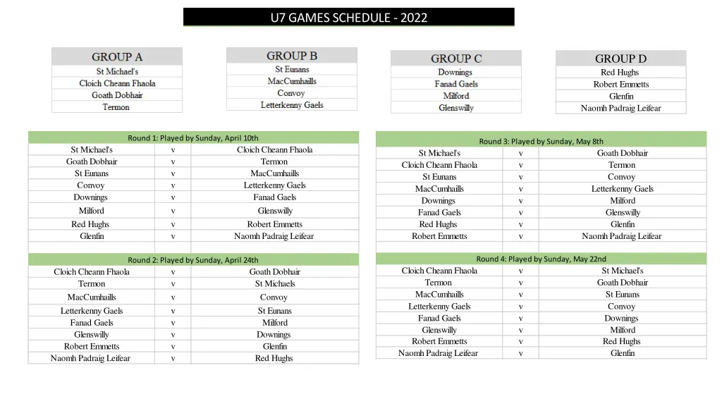 u7 games schedule 2022