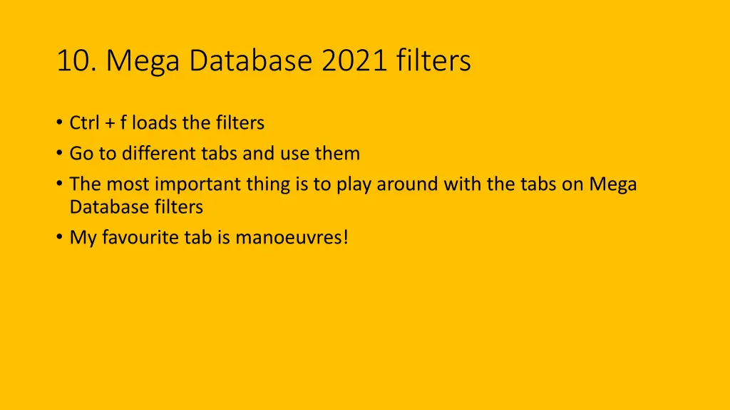 10 mega database 2021 filters