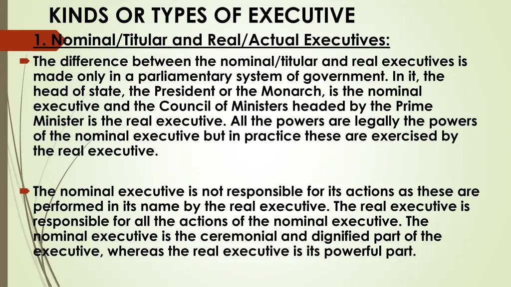 kinds or types of executive 1 nominal titular