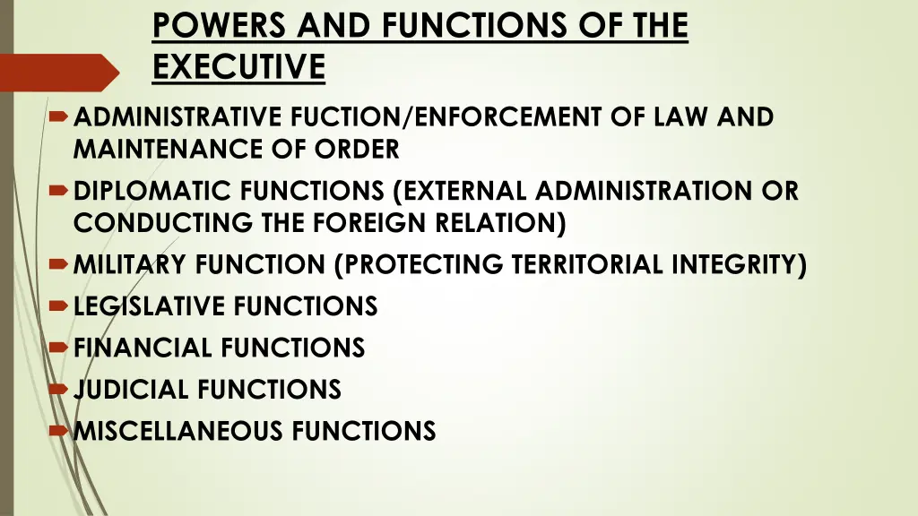 powers and functions of the executive