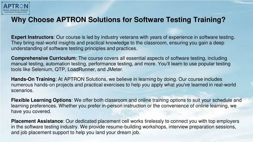 why choose aptron solutions for software testing