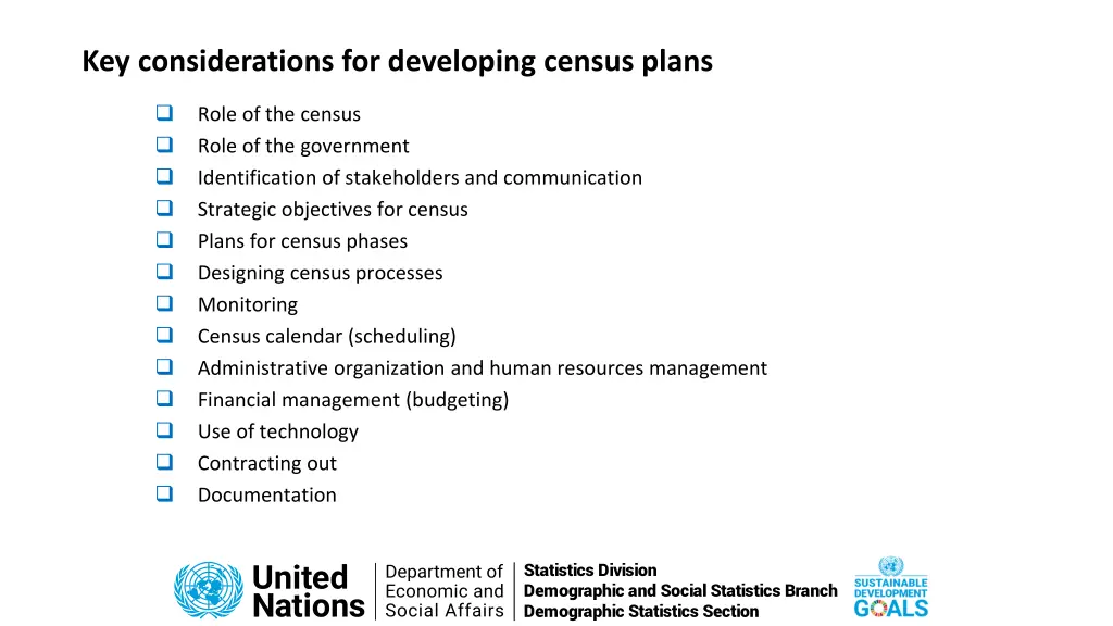 key considerations for developing census plans