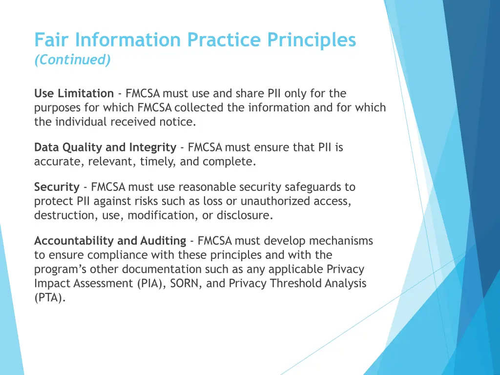 fair information practice principles continued