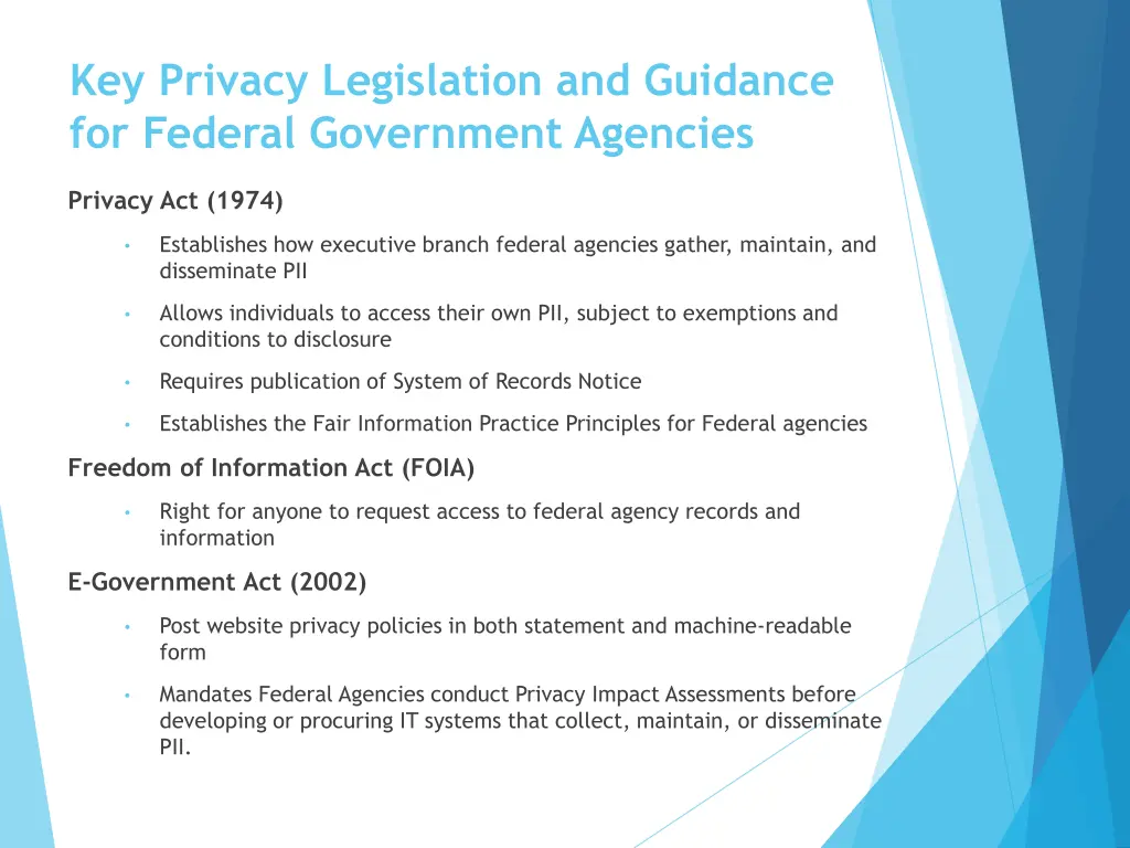 key privacy legislation and guidance for federal