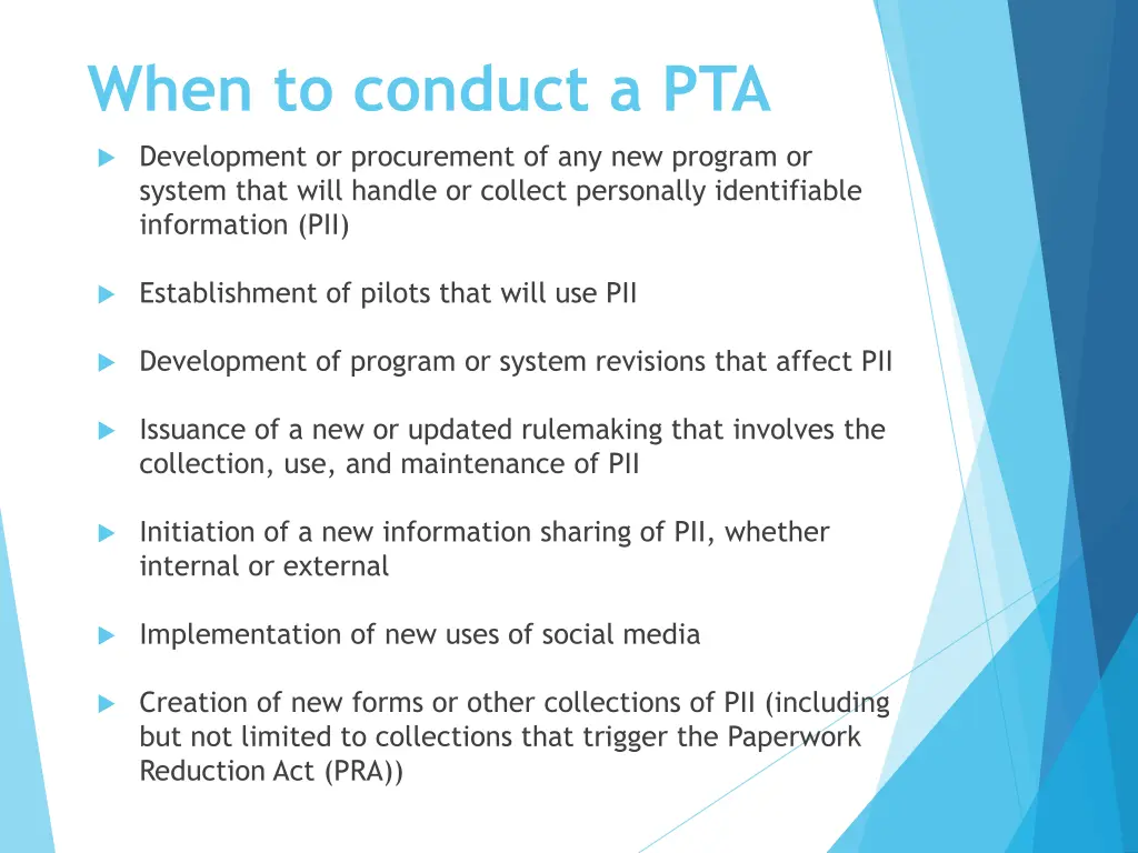 when to conduct a pta