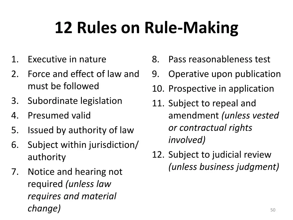 12 rules on rule making