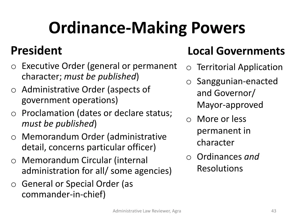 ordinance making powers