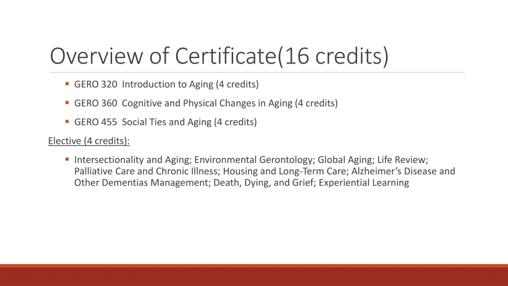 overview of certificate 16 credits