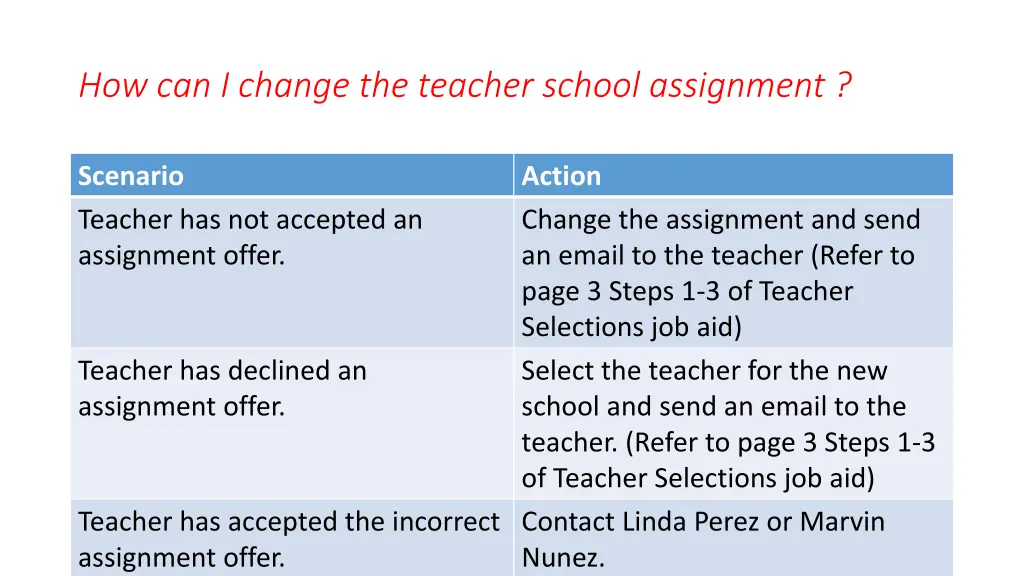 how can i change the teacher school assignment