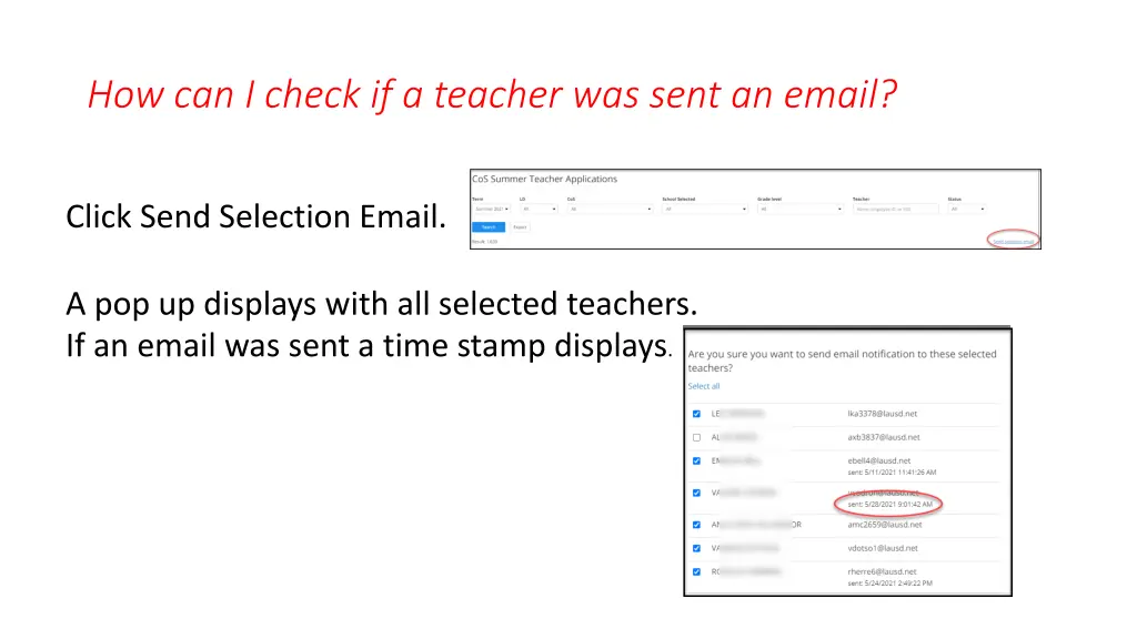 how can i check if a teacher was sent an email