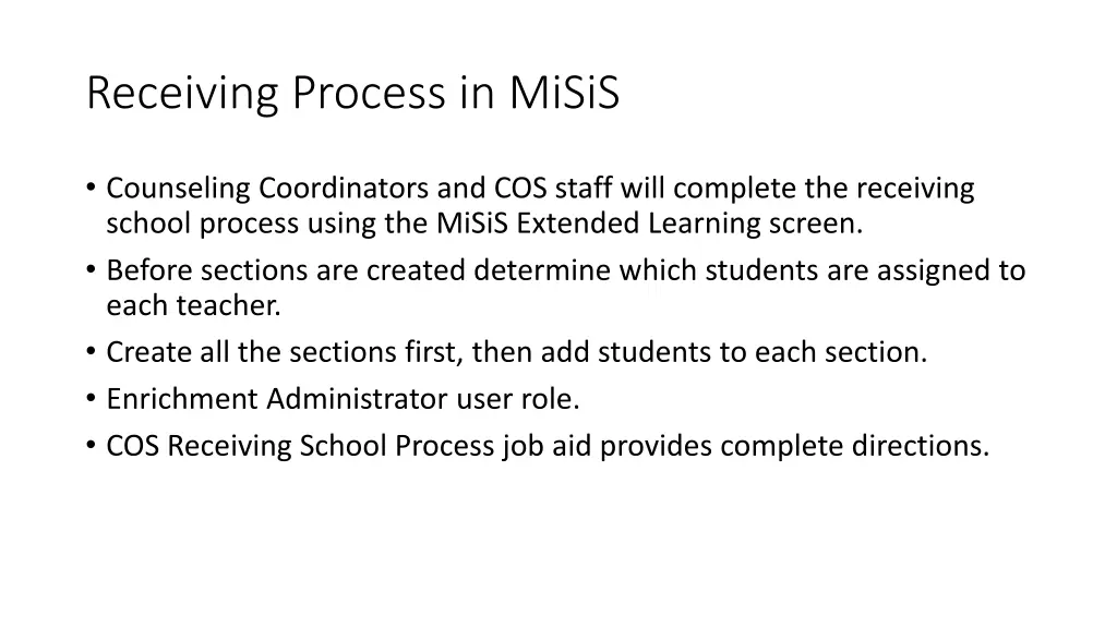 receiving process in misis