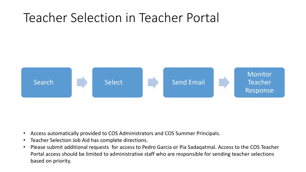 teacher selection in teacher portal