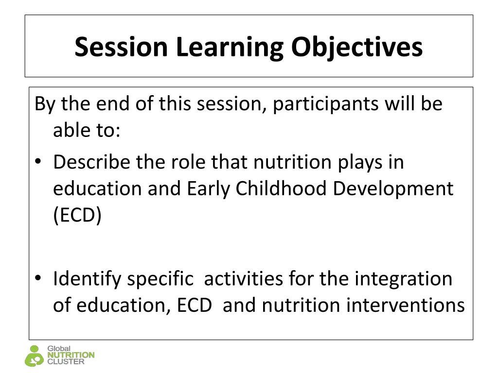 session learning objectives