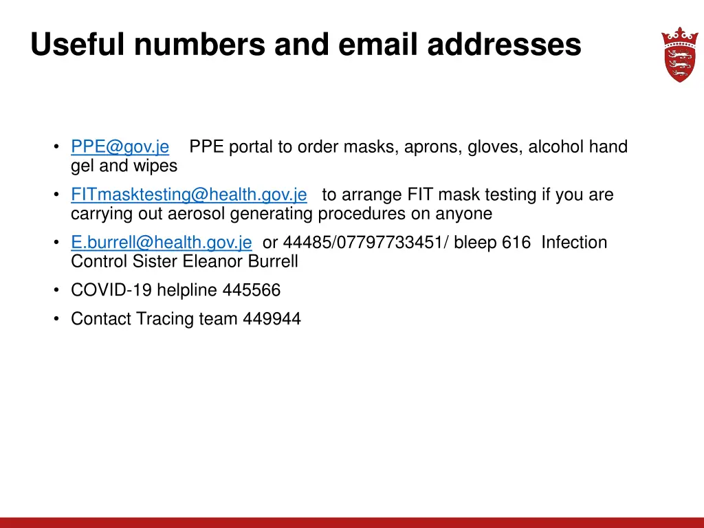 useful numbers and email addresses