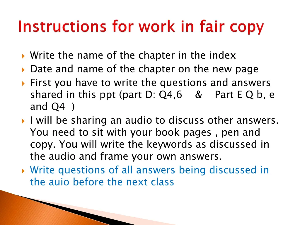 write the name of the chapter in the index date