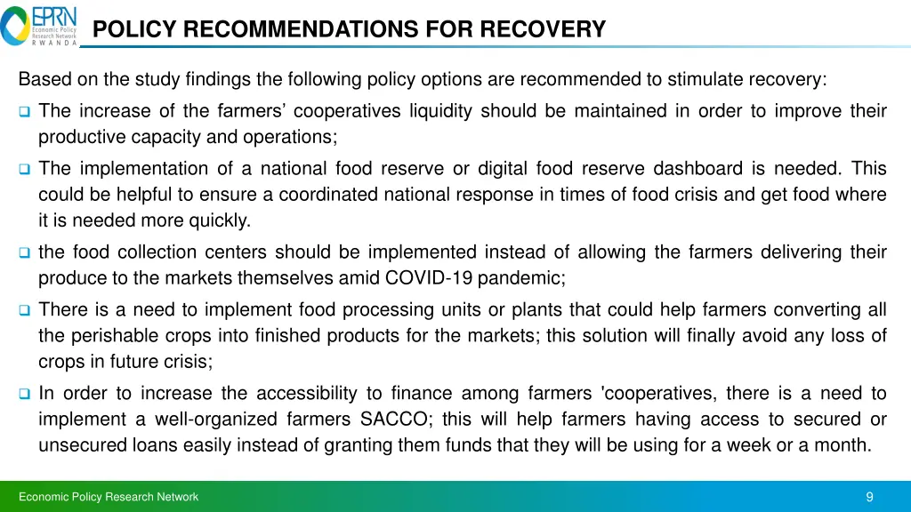 policy recommendations for recovery