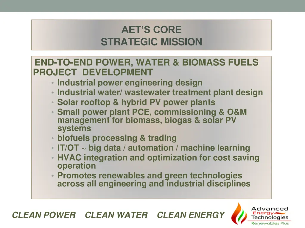 aet s core strategic mission