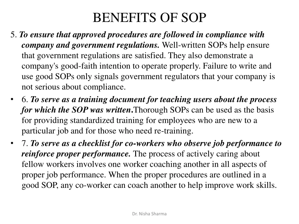 benefits of sop 1