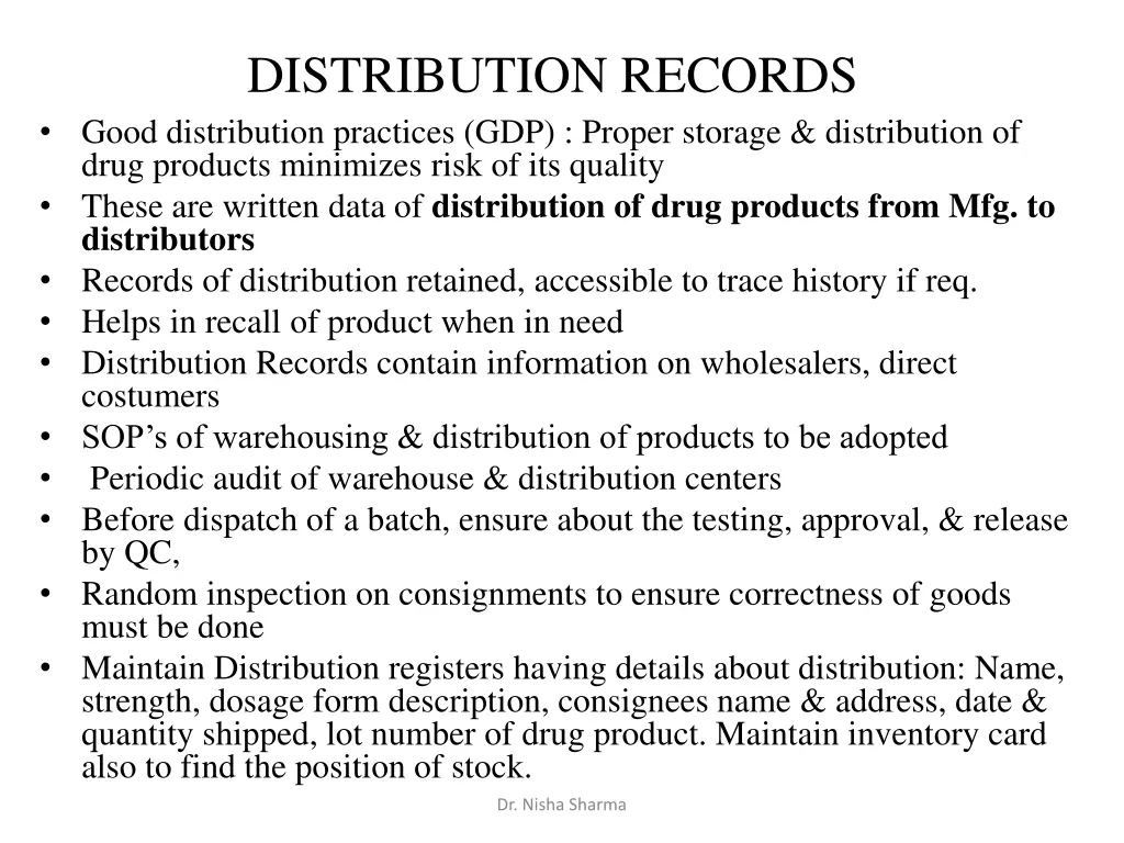 distribution records good distribution practices