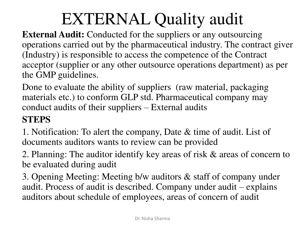 external quality audit external audit conducted