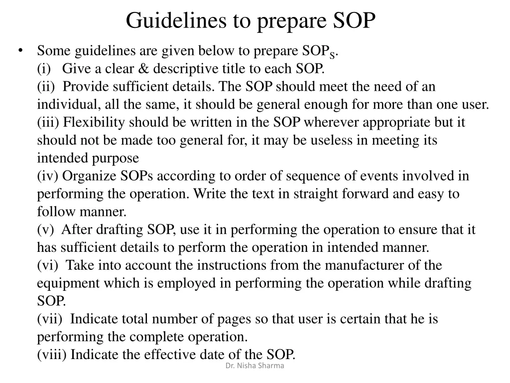 guidelines to prepare sop