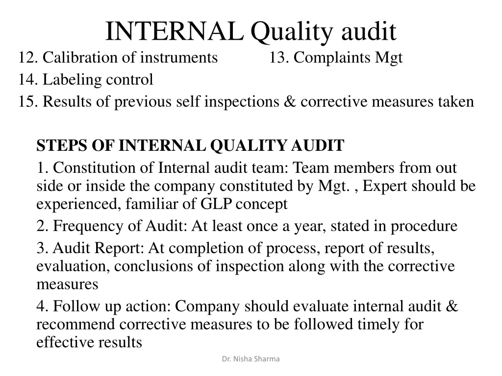 internal quality audit 12 calibration