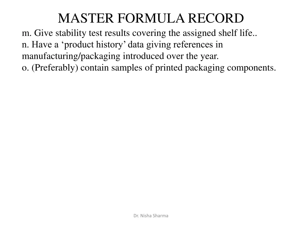 master formula record m give stability test