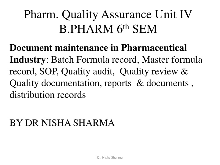 pharm quality assurance unit iv b pharm 6 th sem