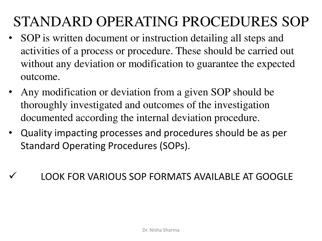 standard operating procedures sop sop is written