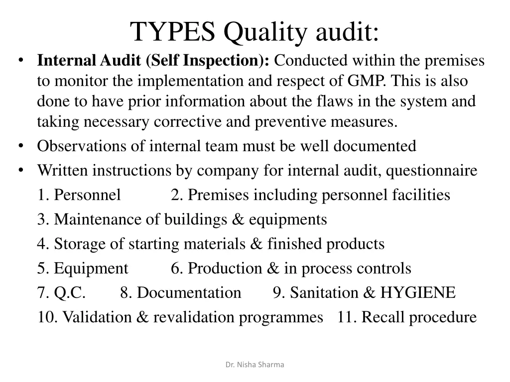 types quality audit internal audit self