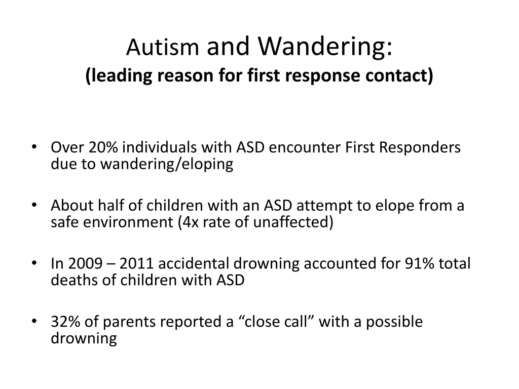 autism and wandering leading reason for first