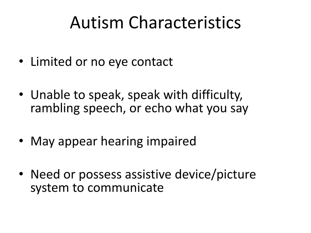 autism characteristics