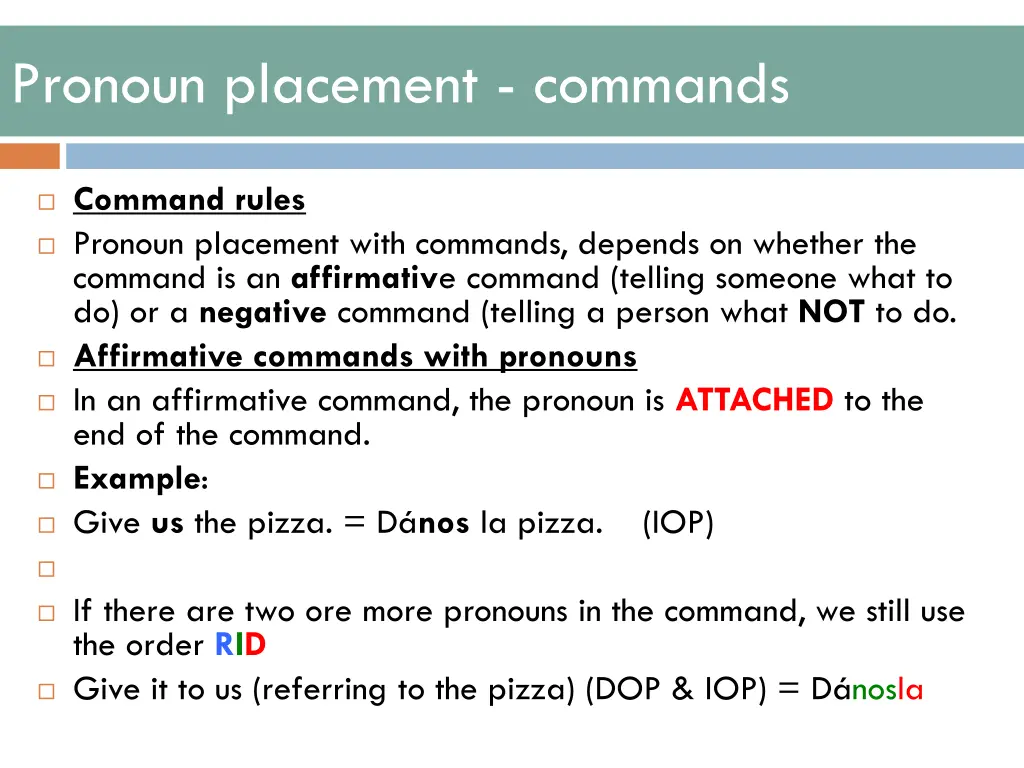 pronoun placement commands 1