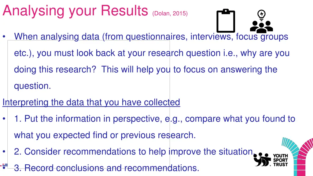 analysing your results dolan 2015